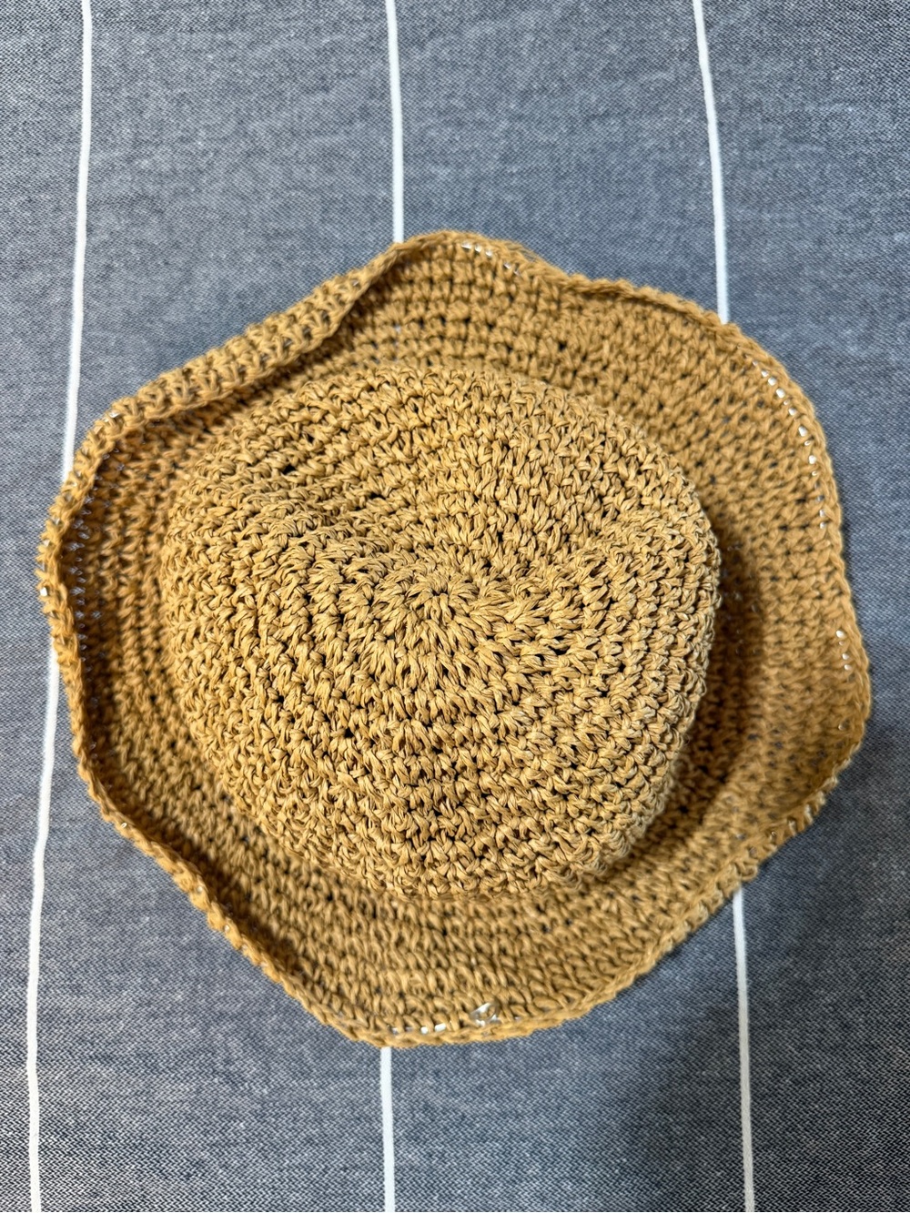 Women’s Tan Crochet Straw Sun Hat Wide Brim Summer Beach Hat